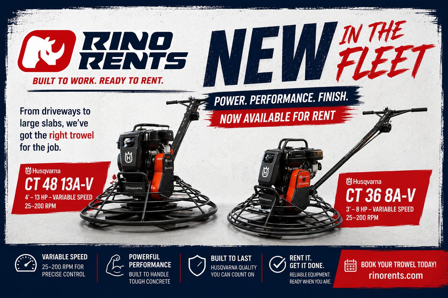 Two New Husqvarna Power Trowels Just Landed at RINO Rents